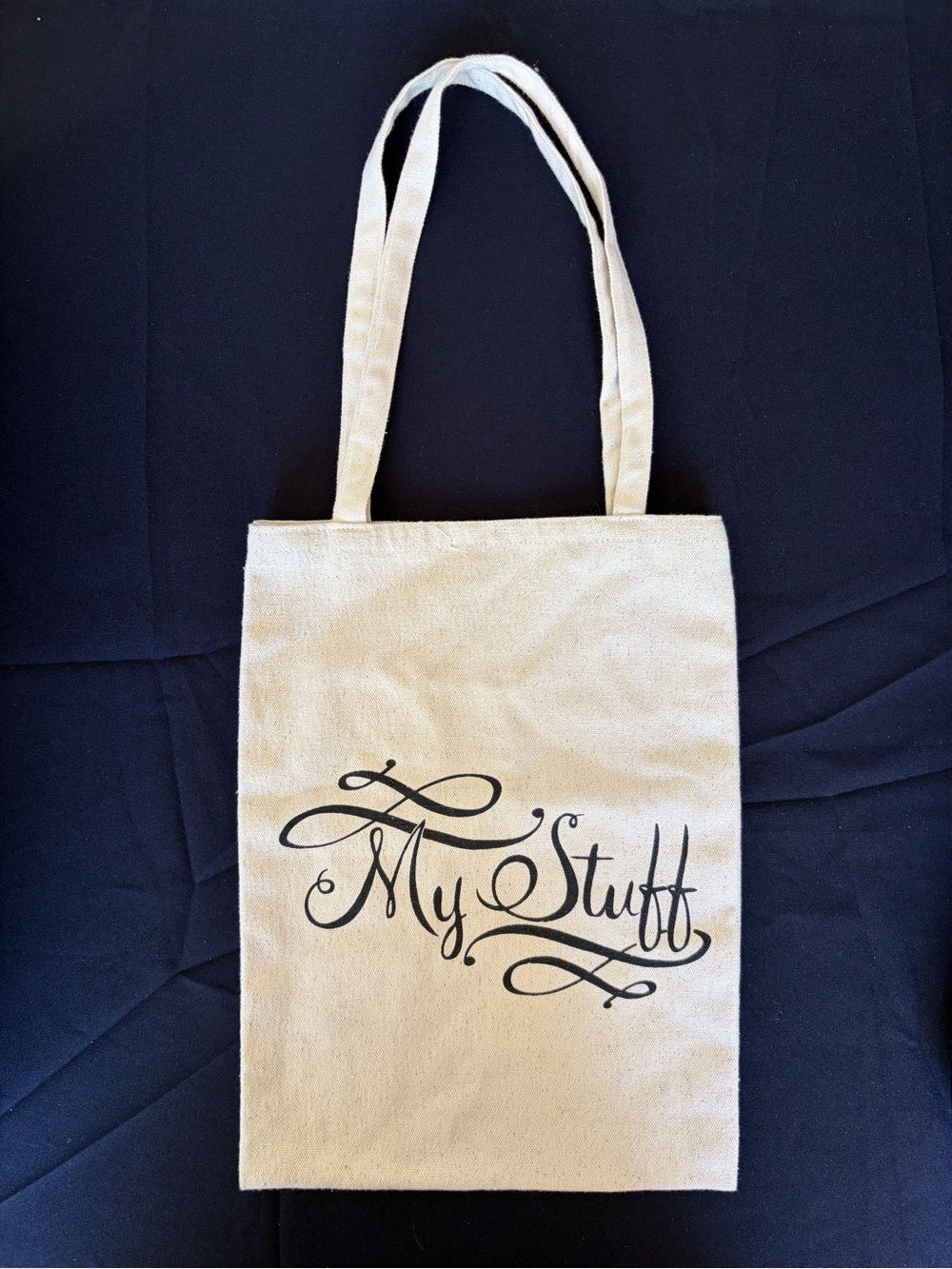 NWOT Canvas Tote Bag "My Stuff" in Cream / Black Lightweight Shoulder purse bag
